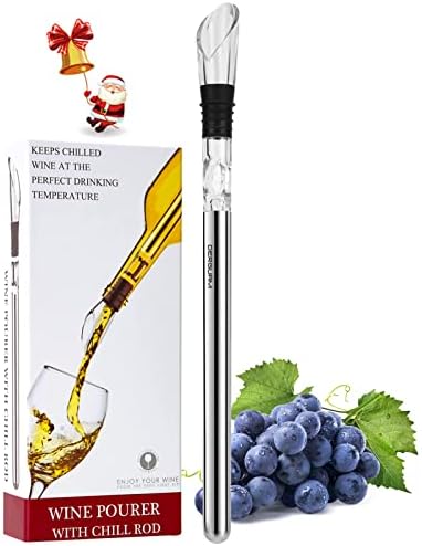 DERGUAM 3-in-1 Stainless Steel Wine Chiller with Wine Aerator and Wine Pourer, Wine Chiller Stick Wine Chiller Rod Fits in all Standard-sized Bottles, for Wine Accessories Wine Lover Christmas Gifts