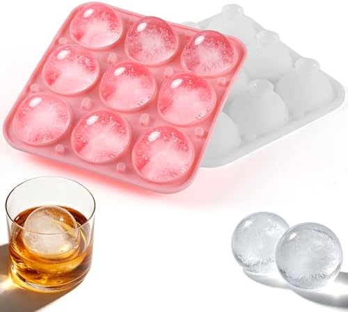 Large Ice Ball Mold, 9-Cavity Round Ice Cube Tray with Lid, 2.2inch Silicone ice Ball Tary for Freezer, BPA Free Circle Ice Cube Tray, Cocktail, Juice