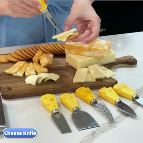 Heavy Duty Cheese Slicer for Block Cheese with 6Pcs Cheese Knife Set, Stainless Steel Cheese Cutter Board with Precise Measuring Grid and Non-Slip Feet, Dishwasher Safe