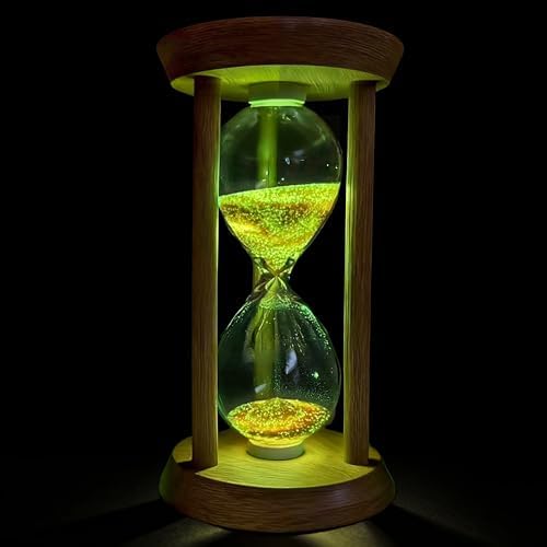 PROLOSO Wooden Hourglass Sand Timers 10 Minutes Large Bamboo Sand Clock 10 Min Glow in the Dark Sandglass for Kids Games Classroom Kitchen Decoration