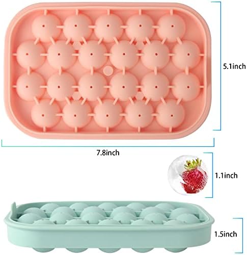 Ice Cube Tray, 2 Pack Flexible Silicone 22 Ice Balls Maker with Lid BPA Free Easy-Release Ice Cube Trays for Freezer, DIY Homemade Round Ice Cubes for Whiskey, Cocktails, Coffee