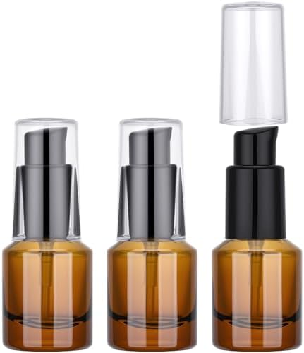 Segbeauty 0.5oz Glass Refillable Travel Bottles, 3pcs Lotion Pump Bottle Dispenser, 15ml Amber Mini Travel Containers for Creams, Lotion Dispenser with Pump, Small Sample Bottle Liquid Container