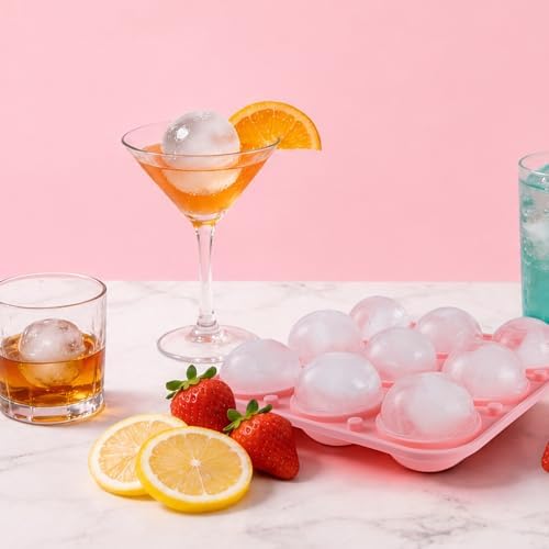 Large Ice Ball Mold, 9-Cavity Round Ice Cube Tray with Lid, 2.2inch Silicone ice Ball Tary for Freezer, BPA Free Circle Ice Cube Tray, Cocktail, Juice