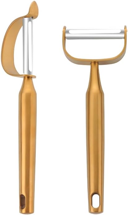 Stainless Steel Vegetable Peeler with Potato Eye Remover & Swiveling Twin Blades, Y Shaped & P Shaped Titan Potato Peeler for Fruit & Veggie, Dishwasher Safe, 2 piece Gold