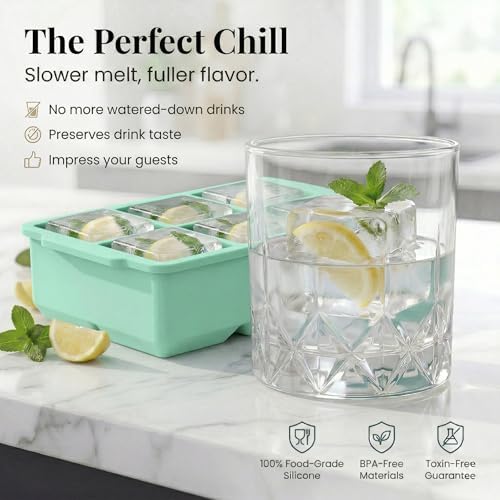 KitchFort® Large Silicone Ice Cube Tray (2-Pack) - 2" Big Ice Mold with Lid