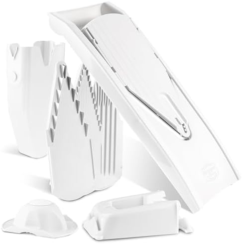 Mandoline Food Slicer Börner V1 (Profi Set) by Reston Lloyd • V-Slicer with 4 Inserts, Docking Station & Food Holder • Made in Germany • Fruit & Vegetable Chopper • Multiple Settings • Color: White