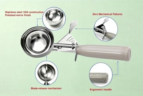 TOPKITCHEN Commercial-Grade Ice Cream Scoop 3.25 oz, 18/8 Stainless Steel Cookie Scoop with Plastic Handle, Portion Control Disher Scoop for Bakeries, Restaurants & Dessert Shops, #10, Ivory