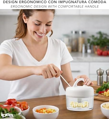 IPEA Manual Multifunctional Onion Chopper - Stainless Steel Blades + Handle - Mini Vegetable Cutter for Cutting and Chopping Garlic, Onions, Vegetables, Herbs