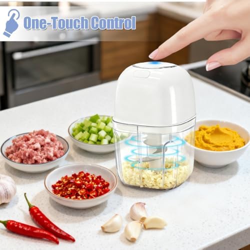 Tiiyee Electric Garlic Chopper, 350ML Mini Portable Mincer Masher 6 Blade