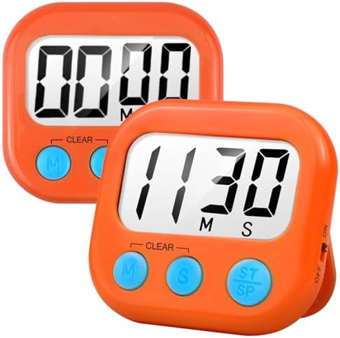 AOUCE Digital Kitchen Timers for Cooking, Timer for Kids 2 Pack Orange