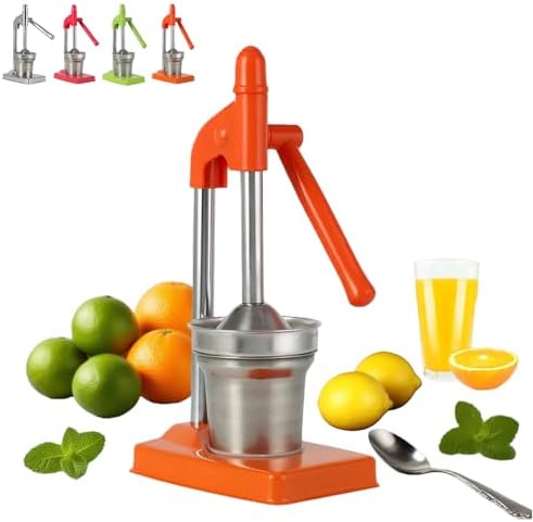 Cast Iron Juicer Hand Press, Manual Juicer Stainless Steel Lemon Squeezer, Heavy Duty Countertop Lime Citrus Crush Machine for Fresh Lemonade Orange Juice, Easy to Clean, Home and Kitchen (Orange)