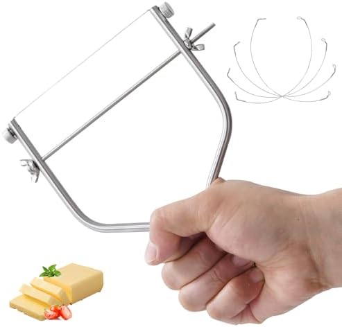 Cheese Slicer & Cheese Cutter Stainless Steel Cheese Slicers with Cutting Wire replacement device & 4 Replacement Wires.for Block Cheese, Butter & Fruit etc.