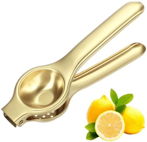 uxcell Metal Lemon Squeezer, Stainless Steel Citrus Fruit Juicer Handheld Lemon Juicer Squeezer Manual Press Professional Hand Kitchen Tool for Lemon Citrus Juicing, Yellow