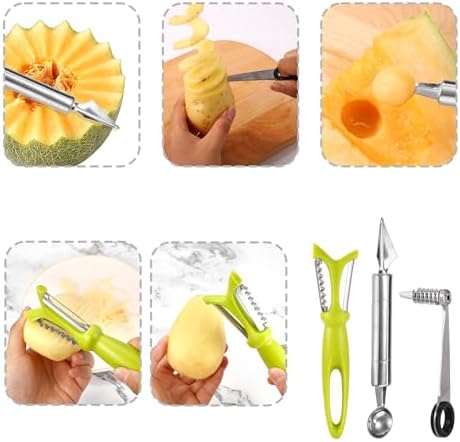 3pcs Kitchen Tools Set, Include Vegetable Spiral Cutter Cutting V-Shape Fruit Carving Knife and Multi-Functional Multifunctional Peeler Spiralizer for Potatoes Slicer or Melon Baller Cooking Tools