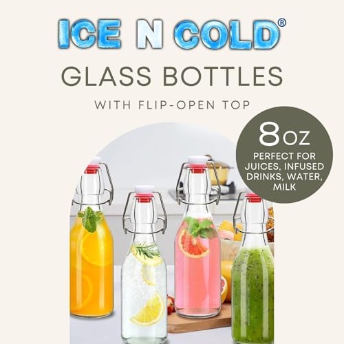 ICE N COLD Glass Swing Top Bottles | Flip Top Glass Bottles for Limoncello, Syrups, Oils, Vinegar, Extracts & Beverages | Airtight Reusable Glass Bottles (12-Pack, MEDIUM (250ml | 8.5oz))