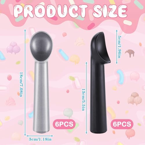 Gejoy 12 Pcs Ice Cream Scoop Set, Ice Cream Scoops 7 Inch, Black and Silver
