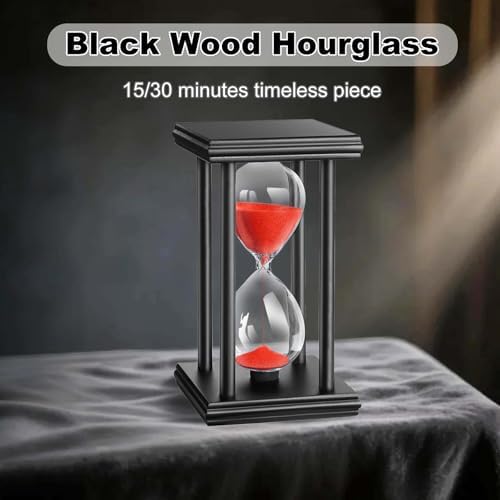 Sand Timer 30 Minute, Wooden Stand Hourglass Sand Clock 30 Min, Antiguo Reloj De Arena, Large Unique Hour Glass Sandglass for Home Desk Office (Red)