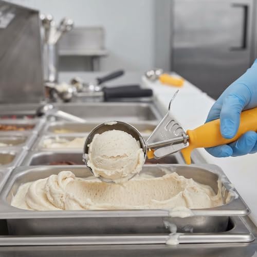 TrueCraftware- 1-5/8 oz Portion Scoop #20 Stainless Steel with Triangle Yellow Handle- Ice Cream Scoop Cookie Scoop for Cookie Dough Batter