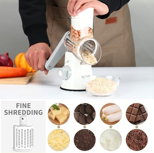 Cambom Rotary Cheese Grater Hand Crank Cheese Shredder, White