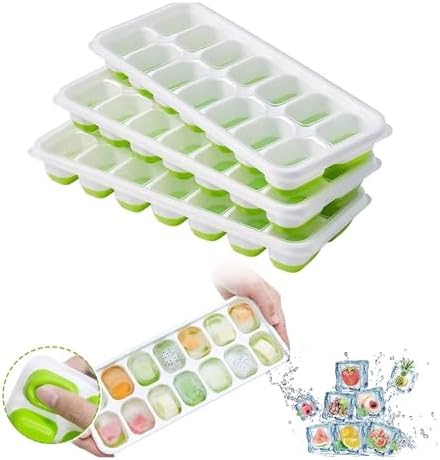 Ice Cube Trays with Lid and Bin, 4 Pack Silicone Ice Cube Tray for Freezer, Stackable Ice Storage Container with Scoop, for Drinks, Coffee, Cocktail