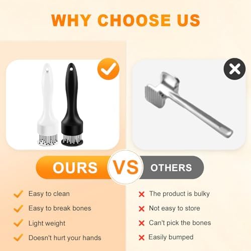 Meat Tenderizer Tool, Stainless Steel Meat Pounder Tools Meat Tenderizer Tool with Ultra Sharp Stainless Steel 21 Sharp Needle Blades for Tenderizing and Cooking Kitchen Gadgets (White, 1pcs)