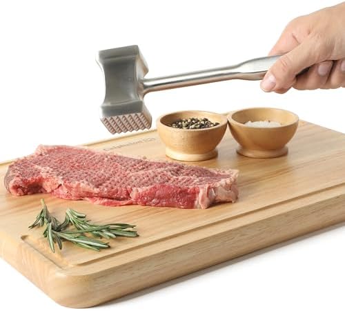 Calphalon Stainless Steel Meat Tenderizer, Dual-Sided Meat Mallet with Ergonomic Handle for Tenderizing and Flattening Beef, Chicken, Pork & Poultry
