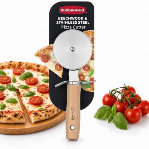 Rubbermaid Beechwood Pizza Cutter Wheel, Heavy Duty Sharp Pizza Slicer for Pizza, Dough, Pie Crust, Pastries | Stainless Steel Blade with Built In Finger Guard | Beechwood & Stainless Steel Collection