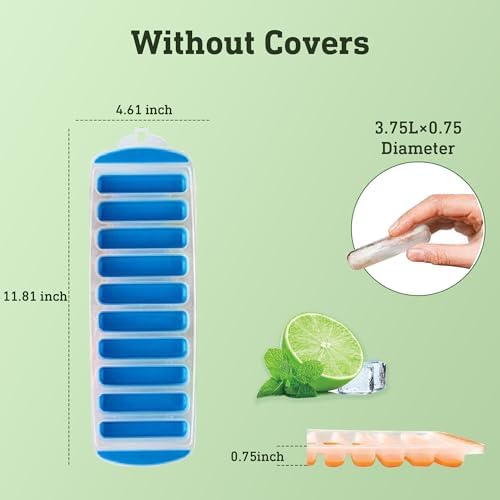Lily's Home Silicone Narrow Ice Stick Cube Trays with Easy Push and Pop Out Material, Ideal for Sports and Water Bottles, Assorted Bright Colors (11.81" x 4.61" x 0.75", Set of 3)