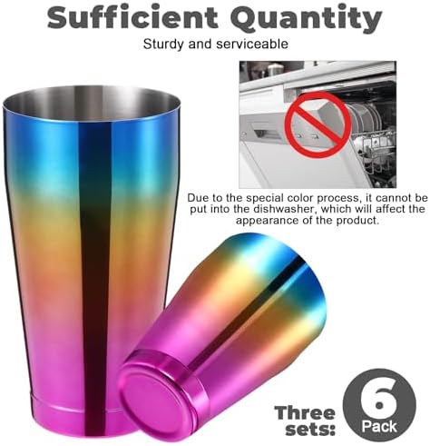 Sabary 6 Pcs Shakers Bartending Boston Cocktail Shaker, Gradient Color