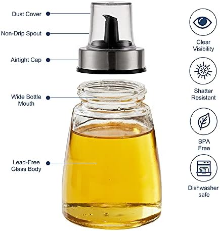 [3 Pack 180ml/6 oz Airtight Olive Oil Dispenser Bottle,Oil and Vinegar Cruet Set for Kitchen and BBQ, Oil Decanter for Cooking Wine/Soy Sauce/Vinegar, Leak-Proof Spout with Dust Cap