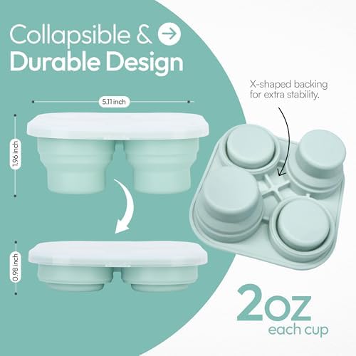 Silicone Freezer Tray with Lid - Stackable 2 oz Large Ice Cube Molds for Homemade Purees, Egg Bites, Broth Food Storage - Dishwasher Safe - 3 Pack