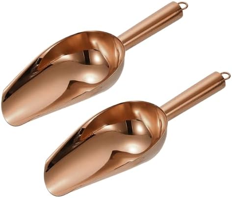 uxcell 2pcs Metal Ice Scoop, 9.8" x 3.5"Stainless Steel Ice Scooper for Kitchen Party Bar Wedding Use, Rose Gold
