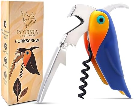 Wine Opener Waiter Corkscrew - Professional Wine Key for Servers & Bartenders with Foil Cutter - Manual Bottle Opener, Double Hinged Bird Shape 3-in-1 (Blue)