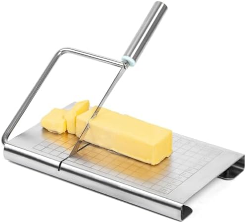 Stainless Steel Cheese Slicer with Measuring Grid – Multipurpose Butter & Sausage Cutter, Sharp Wire Blade for Block Cheese, Easy Clean Kitchen Gadget