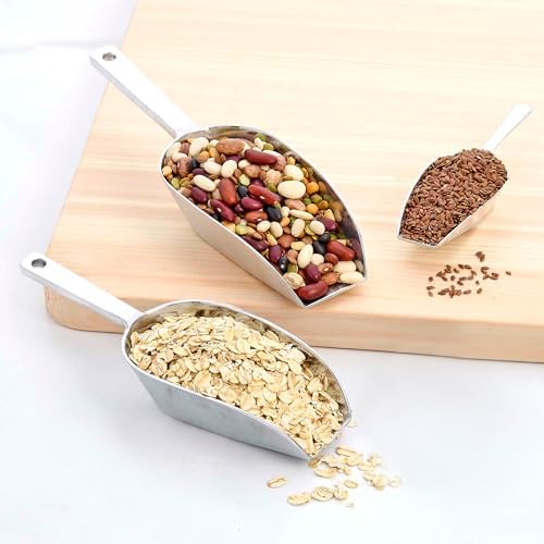 HIC Kitchen Flat Bottom Food Scoops, 5-Inch, 7.5-Inch, 8.75-Inch, Commercial-Grade Anodized Cast Aluminum, Set of 3
