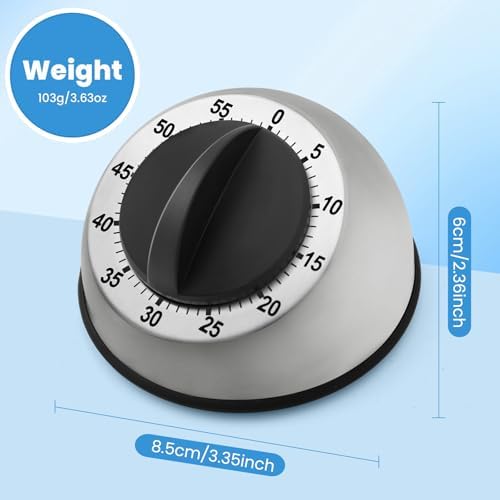 Kitchen Timer for Cooking, Chef Cooking Magnetic Timer - No Batteries Required - Loud Alarm, Mechanical Desk Manual Timers - Magnetic Clock Backing, Countdown Reminder - Stainless Steel Body