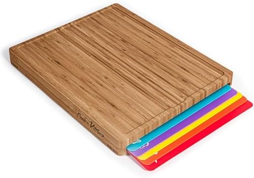 Dark Bamboo Cutting Board Set with 6 Mats, Wood Cutting Boards for Kitchen
