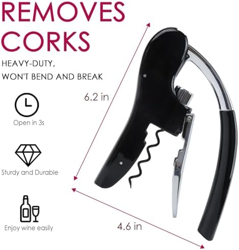 KAYCROWN Stainless Steel Wine Bottle Opener, Compact Vertical Lever Corkscrew with Foil Cutter and Extra Spiral, Manual Handheld Corkscrew with Ergonomic Lever Pump (Black)