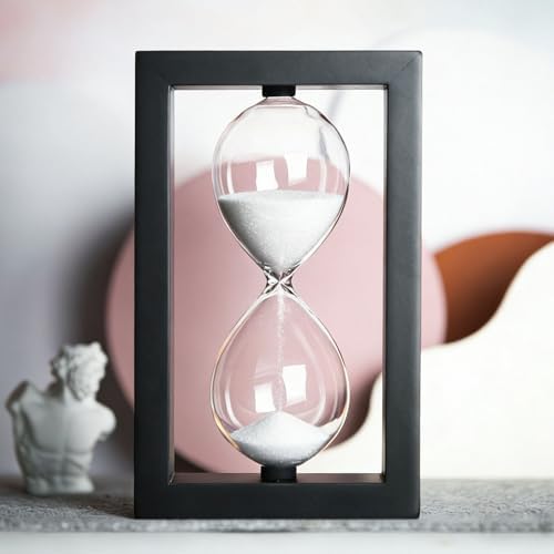 SAMLONG Hourglass 60 Minute Decorative Sand Timer, Wooden White Sand Clock