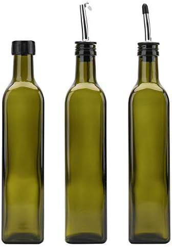 Kingrol 6 Pack 8 oz Glass Olive Oil Dispenser Bottles, Oil and Vinegar Cruets with Stainless Steel Pourer Spouts, Non-Drip Oil Bottles for Kitchen