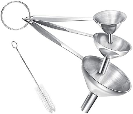 Small Funnels for Filling Bottles, 3 Pcs Stainless Steel Kitchen Funnel Set, Food Grade Mini Metal Funnel for Transferring Oil Liquid, Easy Cleaning with a Brush (Long Handle)