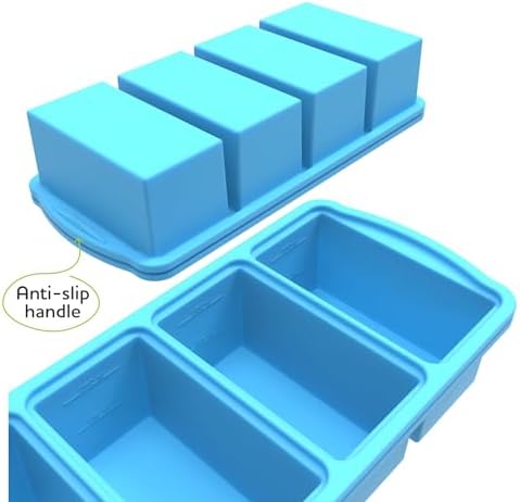2 Cup + 1 cup Silicone Freezer Trays With Lid, Soup Freezer Container,Large Ice Cube Molds With Reinforced Steel Ring Top Perfect for Freezing Soups, Lasagnas, Casseroles.Dishwasher -Safe