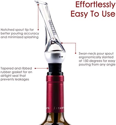 Vintorio Wine Aerator Pourer - Premium Aerating Pourer and Decanter Spout (Silver)
