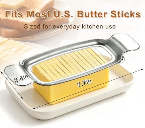 Butter Slicer Cutter, Food Grade Stainless Steel Cheese Slicer, Multipurpose Butter & Cheese Cutter Slicer, Practical Butter Slicers for Butter Squares Block Cheese Dishwasher Safe (1PCS Silver)