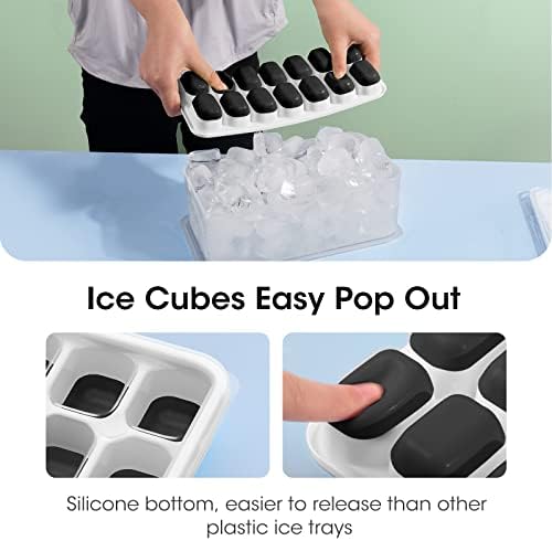 DOQAUS Ice Cube Tray with Lid and Bin, 4 Pack Silicone Plastic Iced Cubes Trays for Freezer with Box/Container, Stackable with Storage Ices Bucket, Tong, Scoop, for Baby Food, Cocktail, Coffee