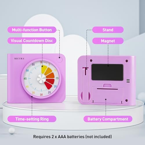 Secura 60 Minute Visual Timer for Kids, Countdown Timer for Time Management