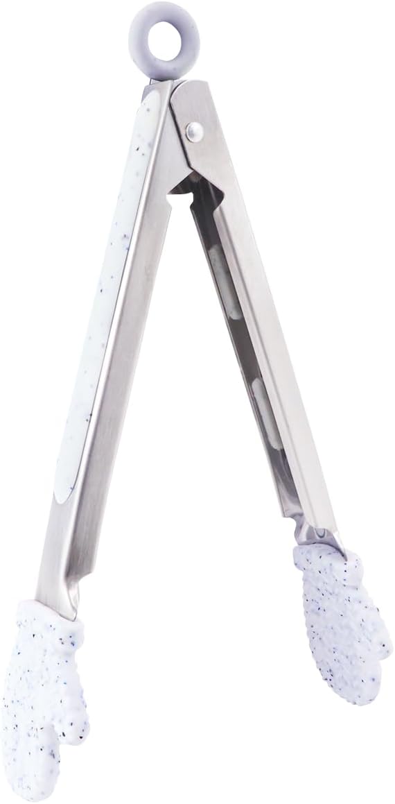 Kitchen Tongs for Cooking Non Stick Cooking Tongs Silicone Tongs Kitchen Tongs with Silicone Tips Stainless Steel Tongs (White)