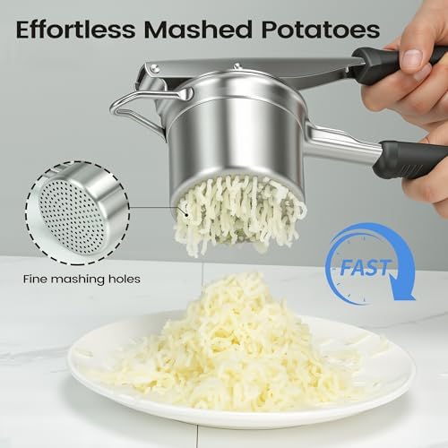 Brigii Potato Ricer, 304 Stainless Steel Manual Potato Press with Silicone Handle, Dishwasher Safe Kitchen Tool for Fluffy Mashed Potatoes