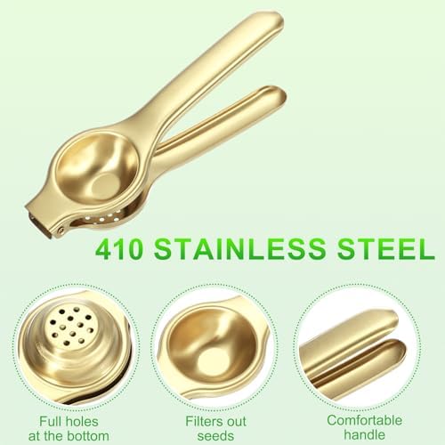 uxcell 2Pcs Metal Lemon Squeezer, Stainless Steel Citrus Fruit Juicer Handheld Lemon Juicer Squeezer Manual Press Professional Hand Kitchen Tool for Lemon Citrus Juicing, Yellow