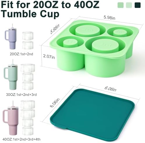 Ice Cube Tray for Stanley Cup, Silicone Tumbler Ice Mold for 20oz 30oz 40oz Stanley Cup, Chilling Whiskey, Cocktails, Drinks, Coffee(Green)